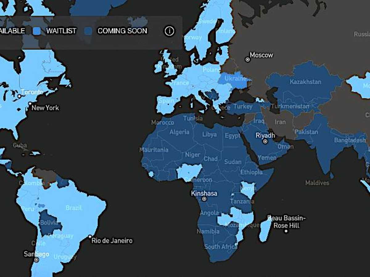 Map of the World and Starlink coverage across it