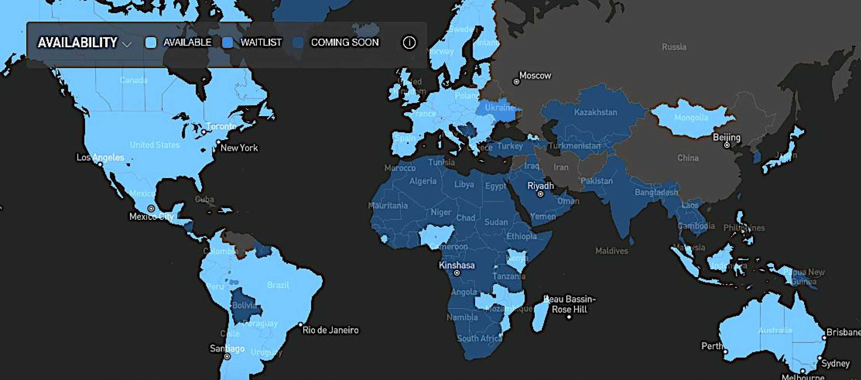 Map of the World and Starlink coverage across it